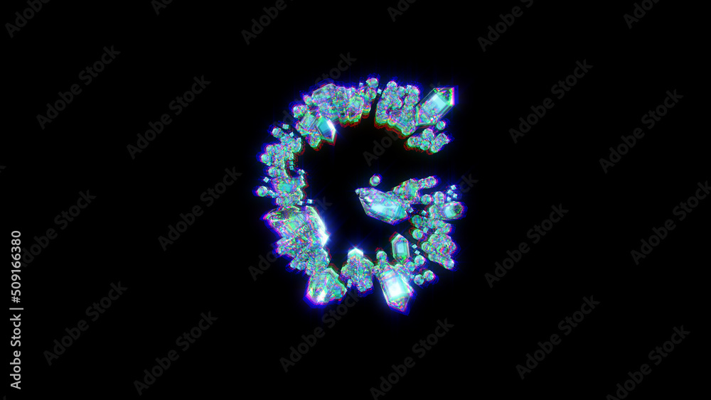 distortion font of gems with chromatic aberrance - letter G, isolated - object 3D illustration distortion font of gems with chromatic aberrance - letter G, isolated - object 3D illustration
