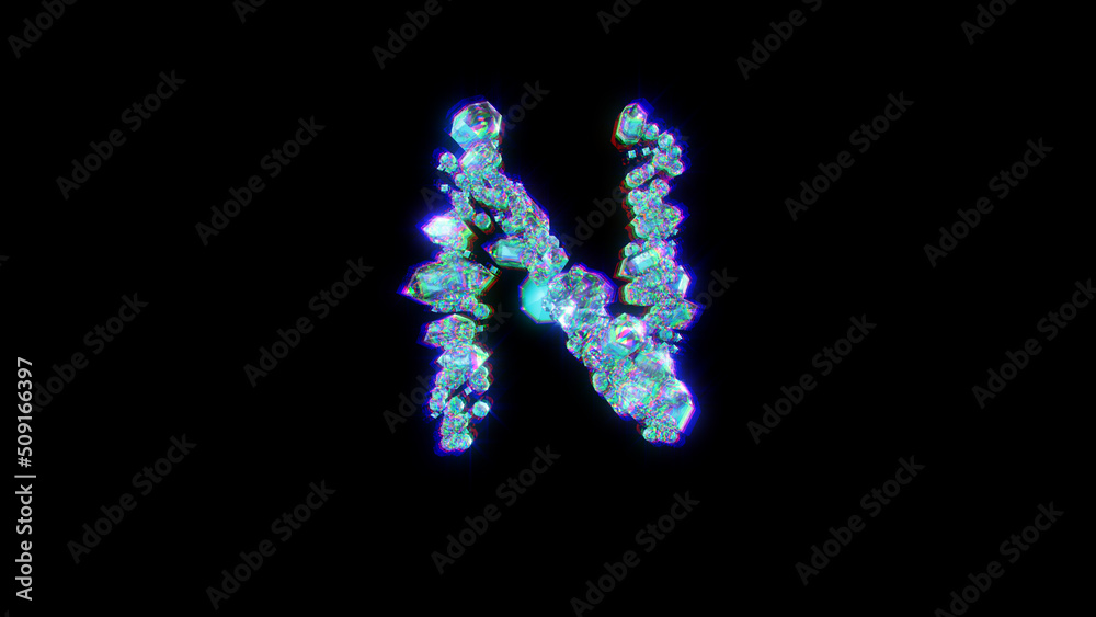 glitch alphabet of jewels with chromatic aberrations - letter N, isolated - object 3D illustration glitch alphabet of jewels with chromatic aberrations - letter N, isolated - object 3D illustration