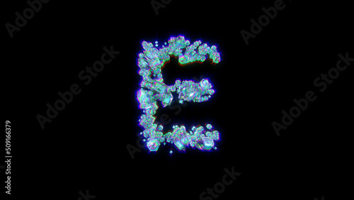 distortion font of gemstones with chromatic aberrance - letter E, isolated - object 3D illustration
