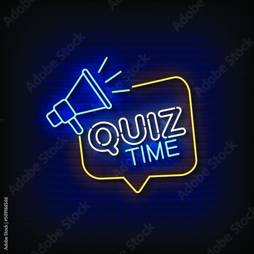 Quiz Time Neon Sign On Brick Wall Background Vector