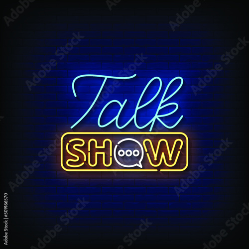 Talk Show Neon Sign On Brick Wall Background Vector