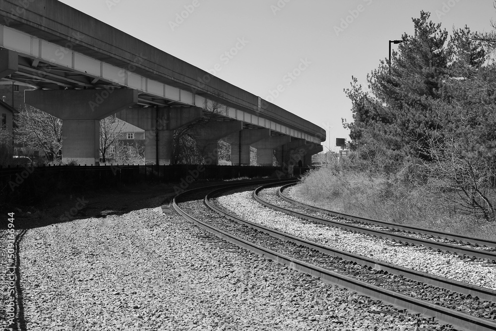 Train tracks under the bridge 