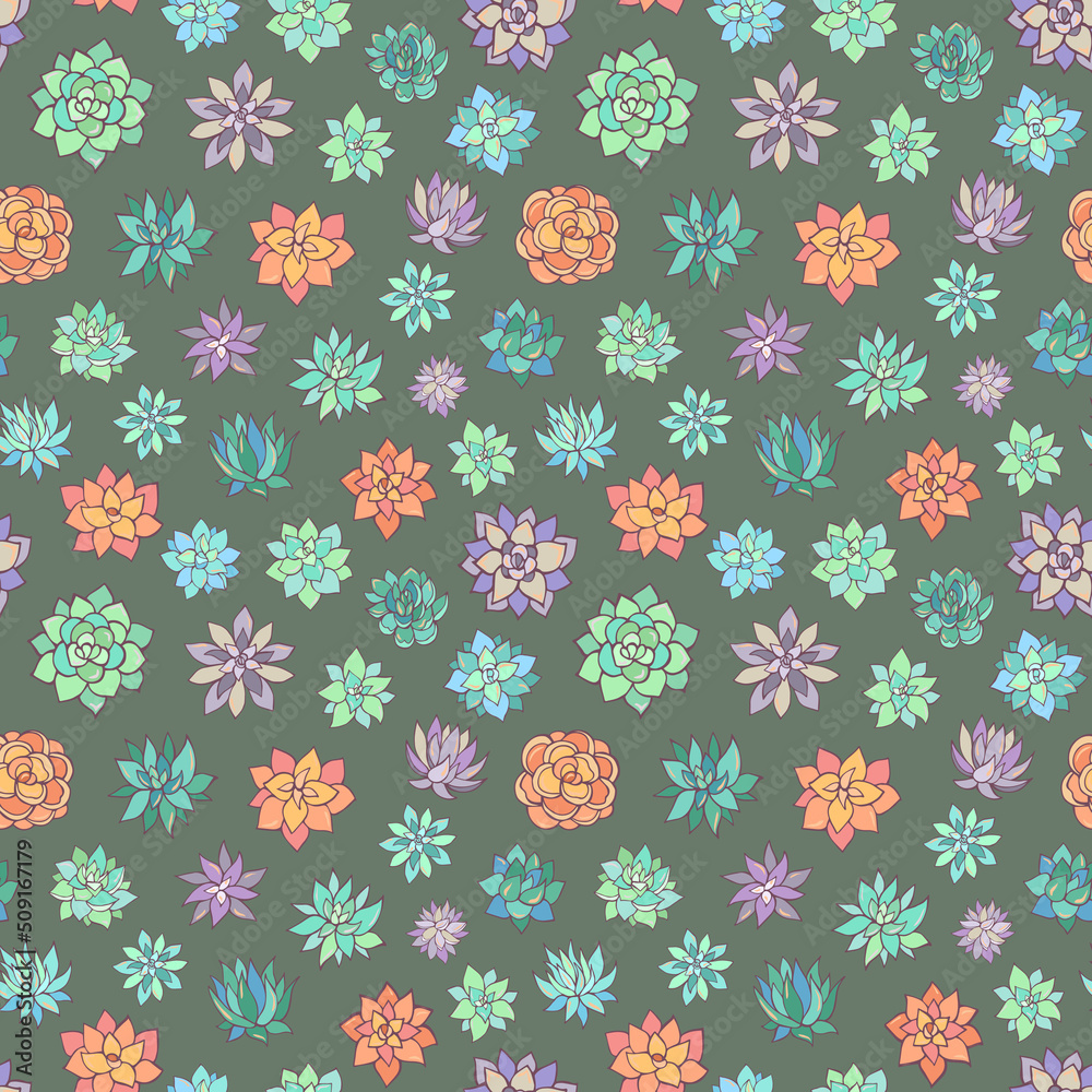 Seamless vector pattern of succulents. Background for greeting card, website, printing on fabric, gift wrap, postcard and wallpapers.	