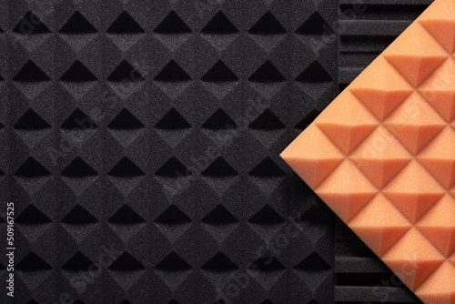 Acoustic soundproof foam wall background texture. Sound isolation material in studio