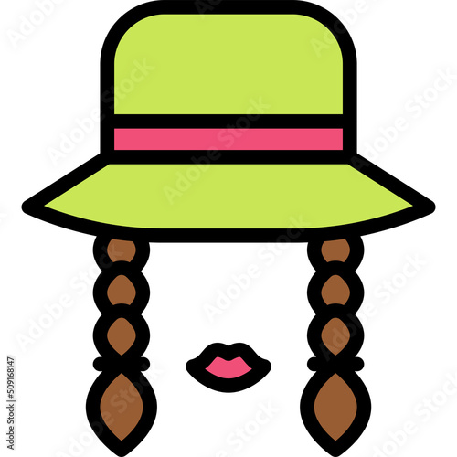 Hat and braided wig icon, Festa junina related vector