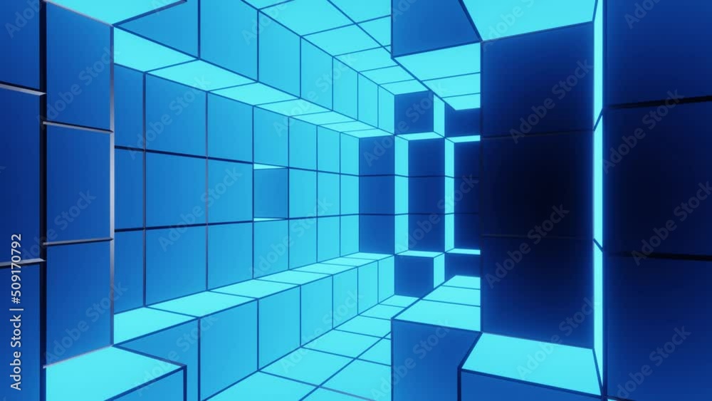 VJ loop background of the travel through the blue neon cubic room VJ loop background of the travel through the blue neon cubic room