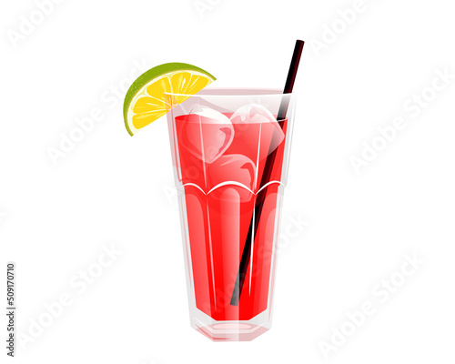 Classic cocktail "Sea breeze". Summer refreshing drink with a slice of lime.ice cubes and a straw.