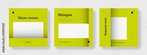 Green minimal business social media, clean and editable layouts for instagram and facebook, square templates for company, corporate graphic with place for photos