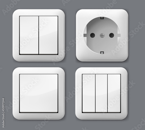Socket plug, switch and extension vector outlet for electric plugs and electricity illustration.