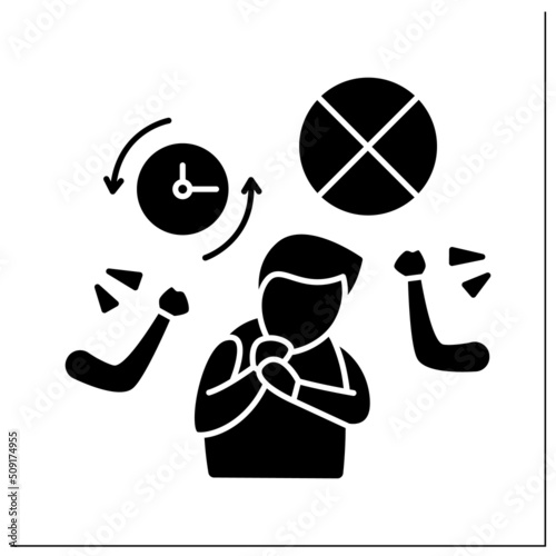 Harming glyph icon. Bullying at school from peers. Dignity humiliation. Child abuse concept. Filled flat sign. Isolated silhouette vector illustration