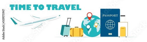 Travel. People at the airport fly on a journey. Summer rest. Family travel. Vacation with friends. Vector illustration.