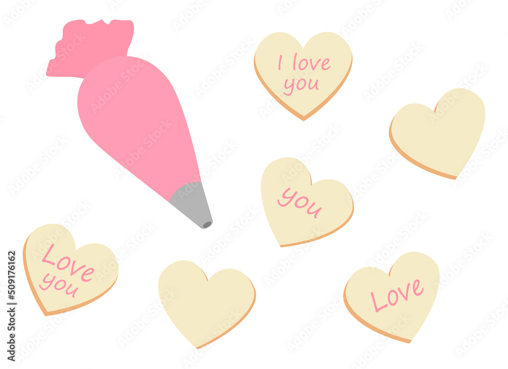 Pastry bag cream pink and cookies vector illustration 