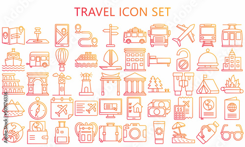 Tour and travel icon set. Contains such Icons as World Map, Connections, Global Business. Used for modern concepts, web, UI, UX kit and applications. vector EPS 10 ready to convert to SVG.