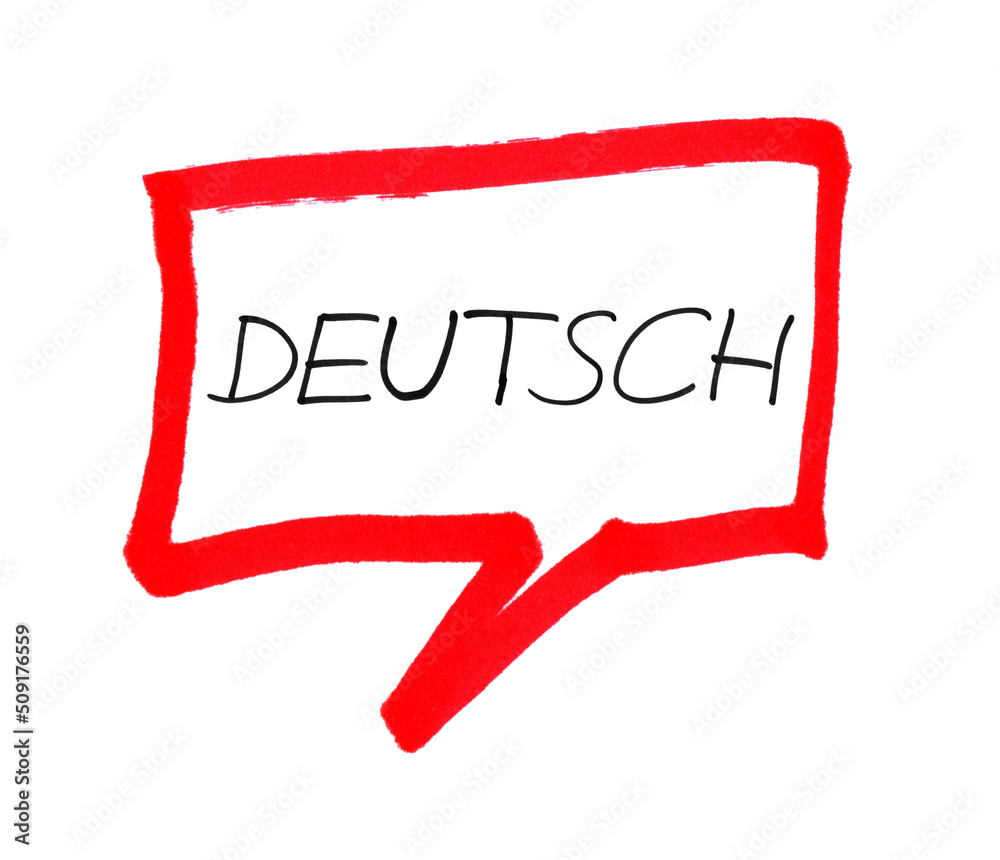 Handgeschriebener Text Deutsch in roter Sprechblase