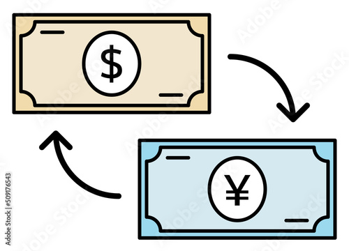 ドルと円の紙幣の交換のイラスト