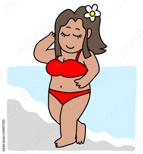 赤い水着の女性