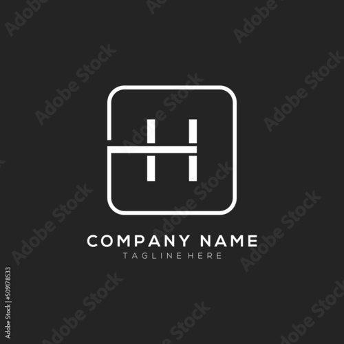 Initial H logo design vector dark concept with white square element. H letter logo design.