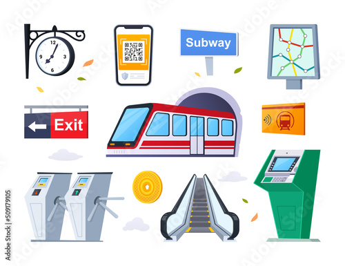 Metro and underground stations - flat design style icons set