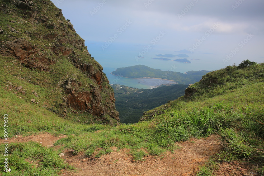 Fototapeta premium peak of Lantau peak in Hong Kong, one of highest mount, the lantau trails, South Phoenix Trail