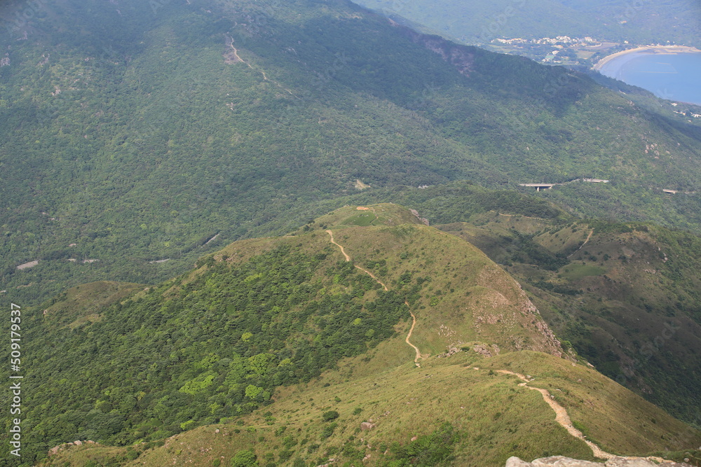 winding trail on the range of Lantau peak in Hong Kong, one of highest mount