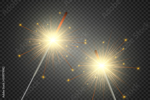 Magical light. Sparkler. Candle sparkling on the background. Realistic vector light effect. Winter, seasonal christmas decoration illustration.	