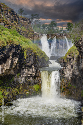 White River falls (Double falls) in White River Falls state park near Tygh Valley in Eastern Oregon.  Focus stacked to insure sharp focus. photo