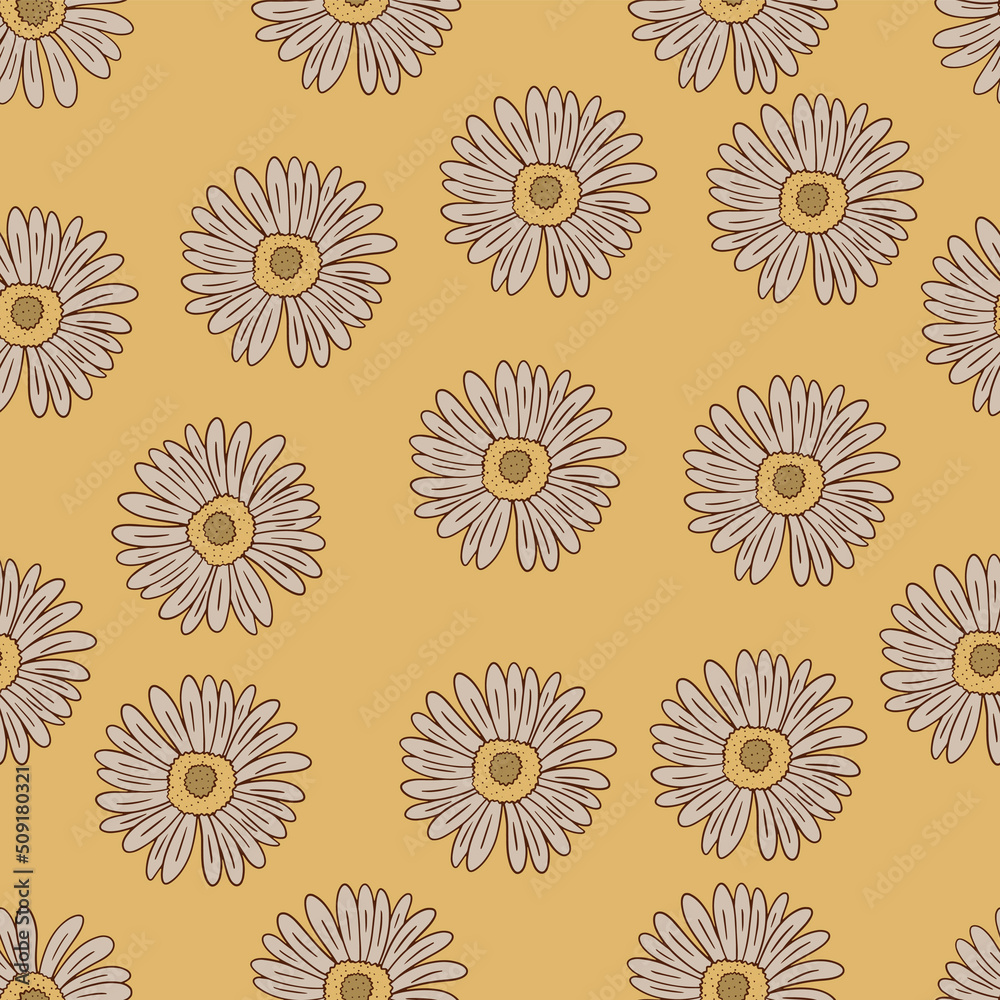 Seamless pattern in retro style with chamomile flowers. Vector hand-drawn illustration. Seamless pattern in retro style with chamomile flowers. Vector hand-drawn illustration.