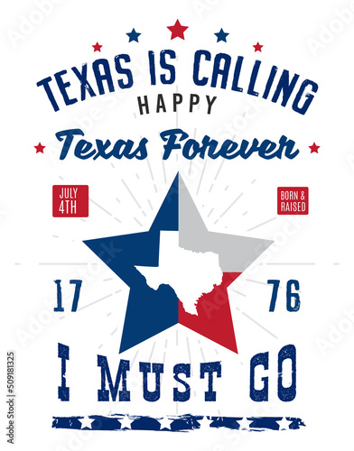 Εκτύπωση καμβά Texas is calling, I must go, 4th of july sign, symbol, t-shirt design with texas map and lonestar