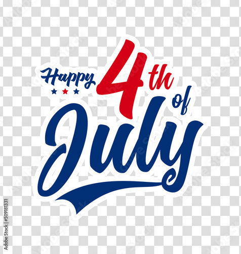 Happy 4th of july independence day sign, symbol, icon design on transparent background. Vector illustration.