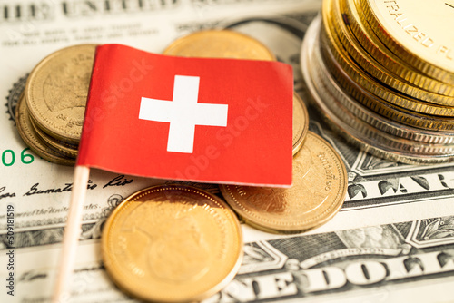 Stack of coins money with switzerland flag, finance banking concept. photo