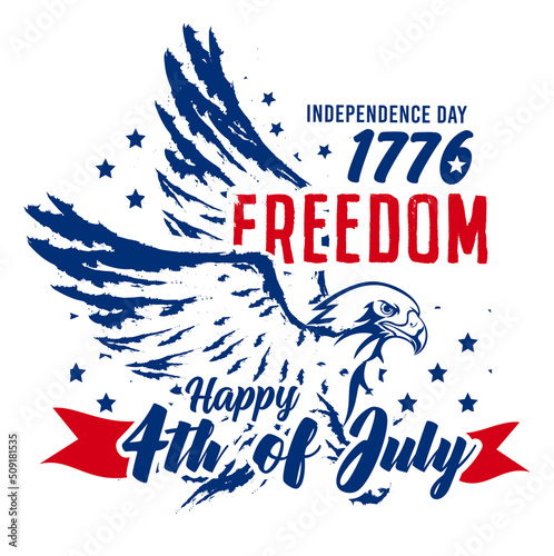 USA 4th of july sign, symbol, t-shirt design of freedom with eagle illustration and stars, grunge design style. Vector design. 