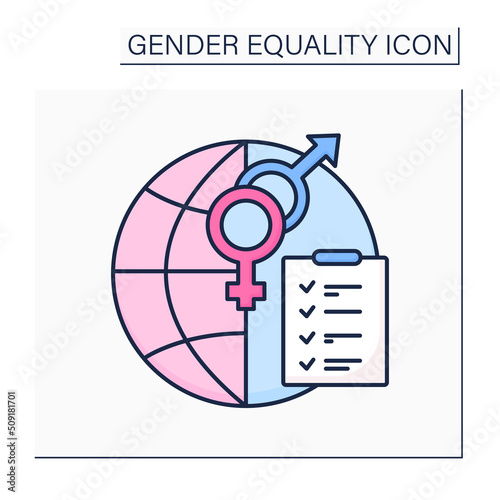 Mainstreaming color icon.Strategy to achieve equality between women and men.Takes into account both gender interests and concerns. Gender equality concept. Isolated vector illustration