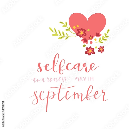 Self Care Awareness Month Semptember hand lettering vector illustration