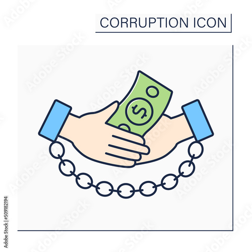 Bribery color icon. Giving or receiving money with aim of influencing public officials. Illegal actions. Crime. Corruption concept. Isolated vector illustration 