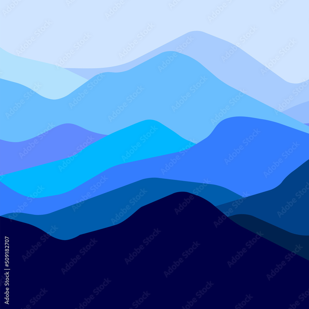 Multicolor mountains panorama, translucent waves, abstract color glass shapes, modern background, vector design Illustration for you project