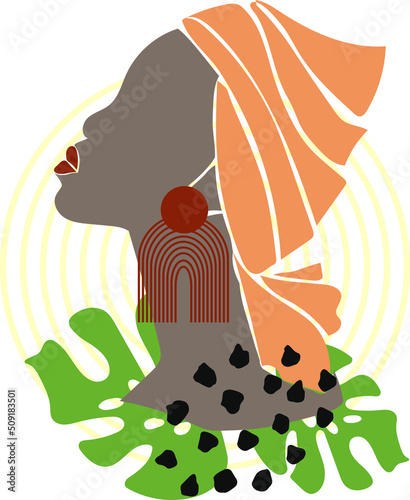 Abstract portrait of an afro girl. Abstract poster with a girl. Flat illustration of woman, girl. Vector graphics.