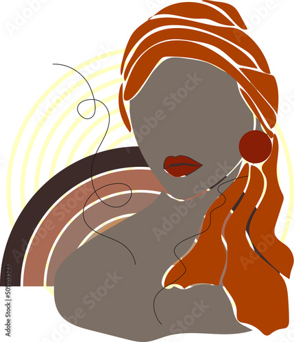 Abstract portrait of an afro girl. Abstract poster with a girl. Flat illustration of woman, girl. Vector graphics.
