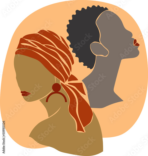 Abstract portrait of an afro girl. Abstract poster with a girl. Flat illustration of woman, girl. Vector graphics.