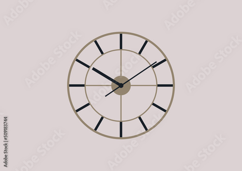 Vintage metallic wall clock with ornate elements