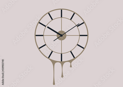 Melting time, vintage wall clock with ornate elements