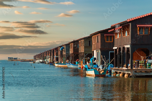 Fotobehang Fisherman huts , seahouses at Axios river delta