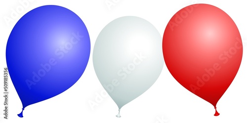 Ballons bleu blanc rouge sur fond blanc photo