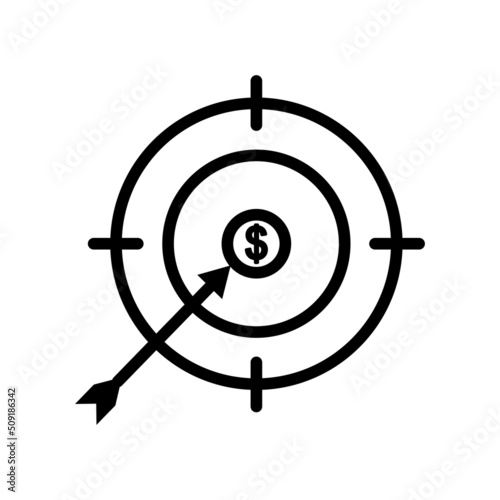 dollar icon vector with target. Business symbol, business target. line icon style. Simple design illustration editable