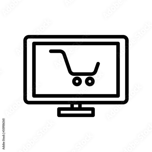 Laptop icon vector with shopping cart. Shopping online, buy online, online store. line icon style. Simple design illustration editable