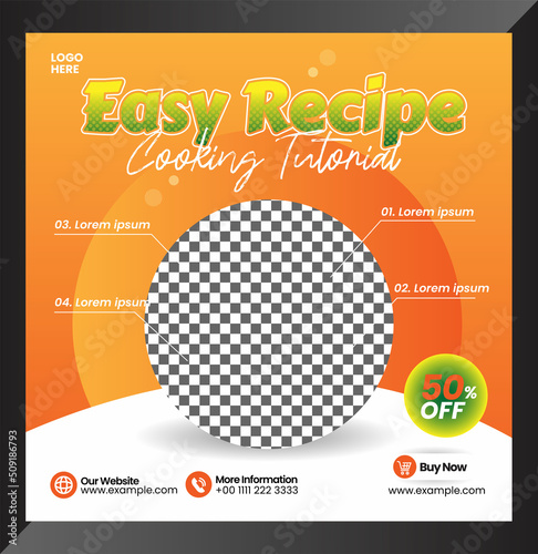 Recipe feed design banner or flyer for social media post with orange color and photo display product