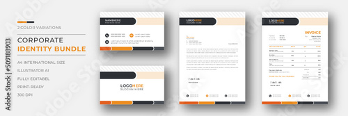 Corporate branding identity design includes Business Card, Invoices, Letterhead Designs, and Modern stationery packs with Abstract Templates.