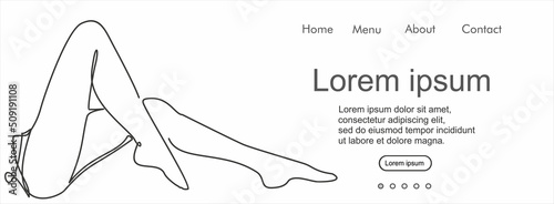 Beauty salon banner. Line icon legs. Minimal beautiful feminine sketch for label design of natural cosmetics, fashion banner. Linear illustration depilation of legs.
