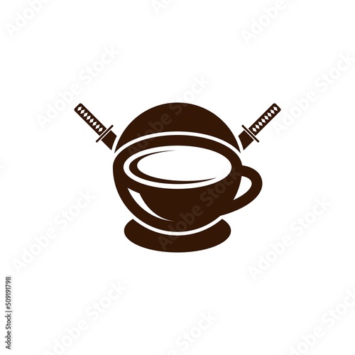 cup icon logo with ninja face mask shape. coffee drink logo. coffee shop logo vector illustration design template - Vector, coffee logo template EPS 10