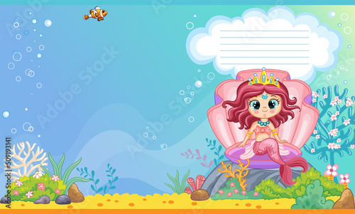 Cover for notebook with cute mermaid in a seashell vector