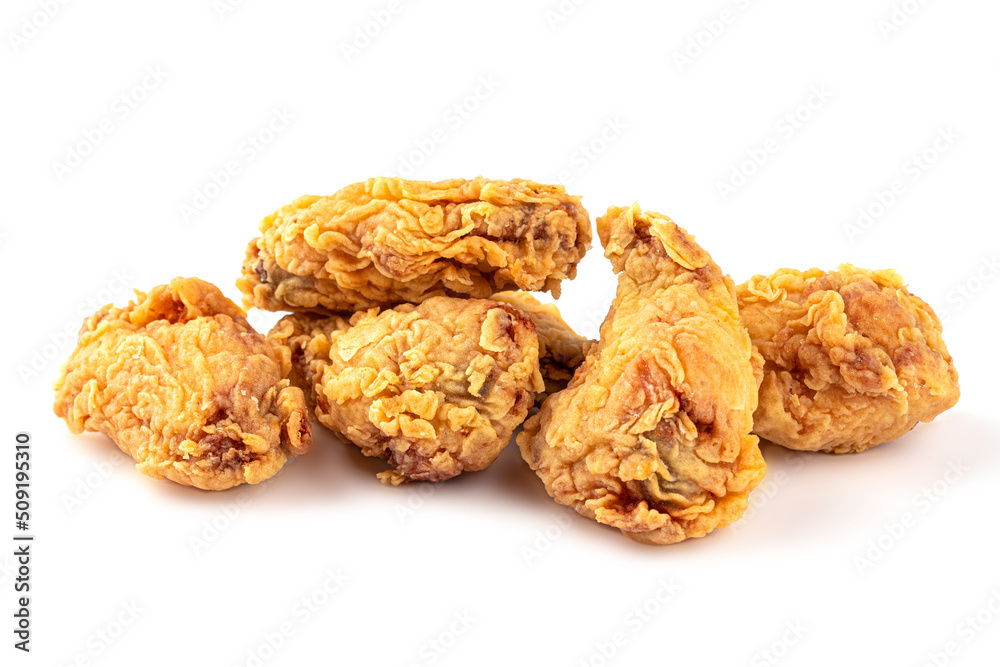 Isolated fried fast food chicken wings on white background Isolated fried fast food chicken wings on white background